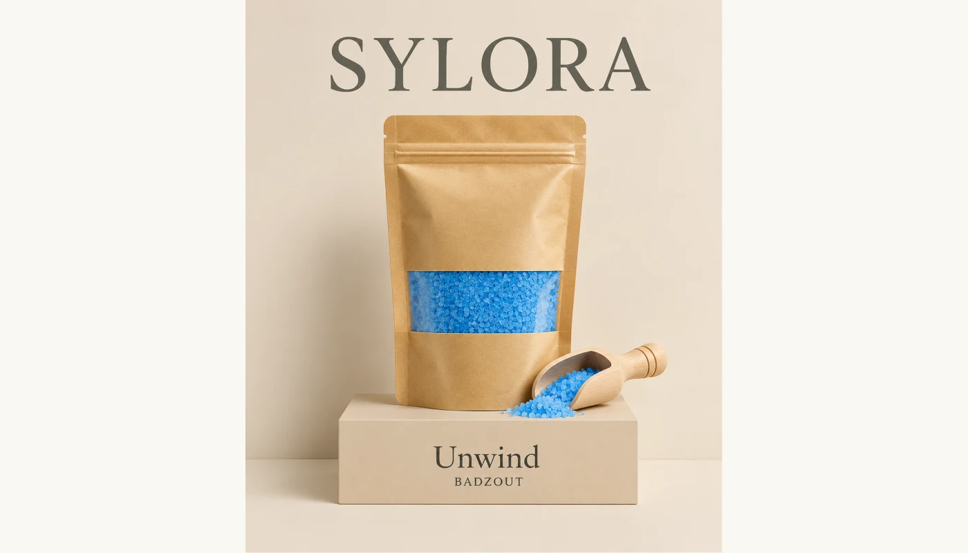 Home 4 Badzout Total Unwind met lavendel en zoete sinaasappel, zak van 300 gram.